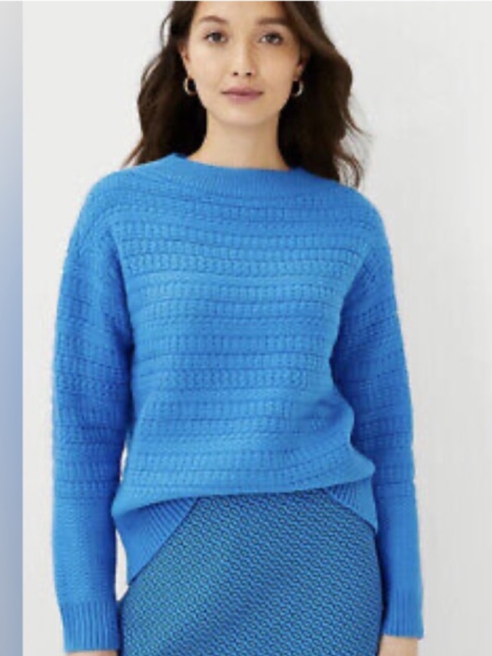ANN TAYLOR French Blue Mixed Stitch Sweater